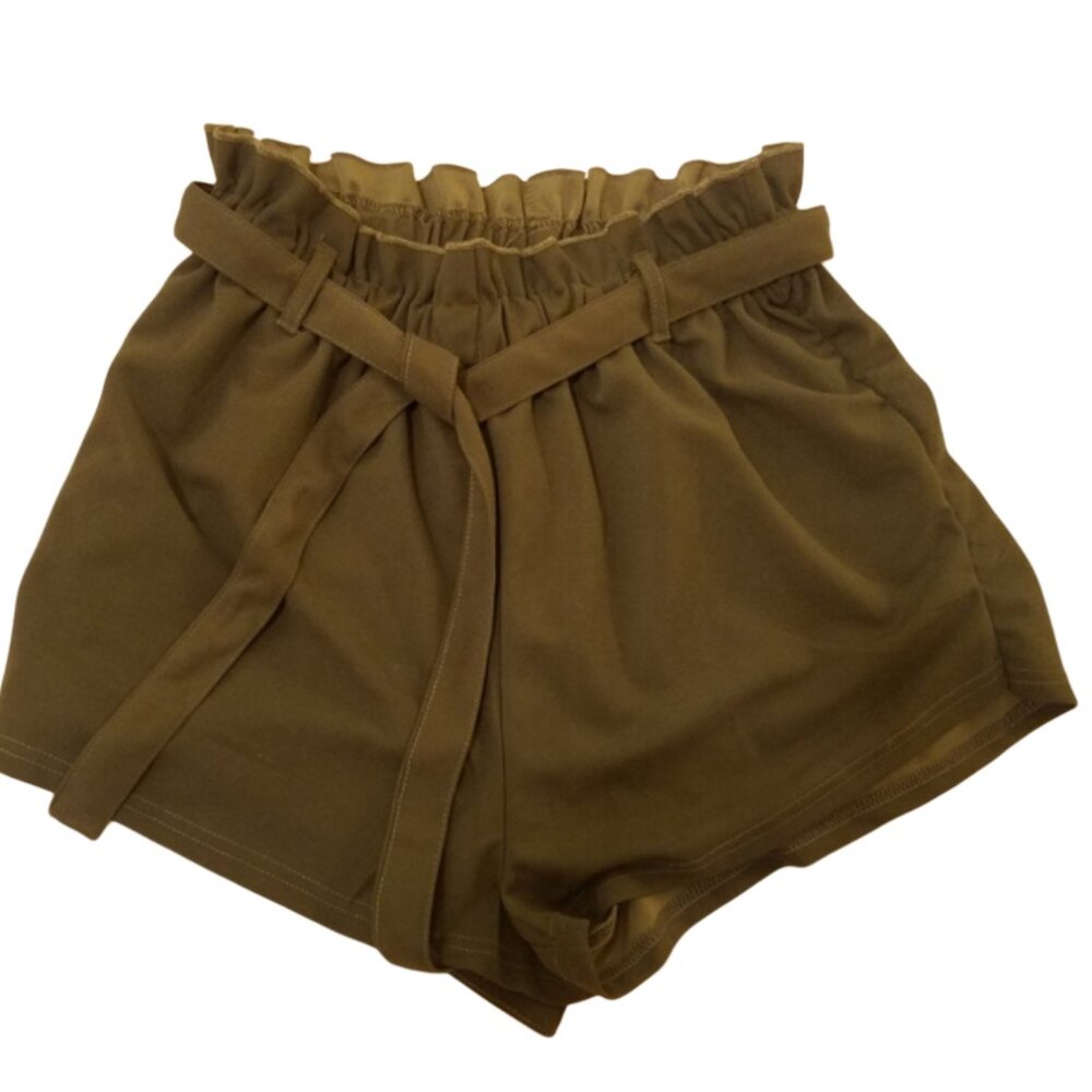 High Waist Olive Green Paperbag Ruffled Shorts With Matching Tie | Spring Staple